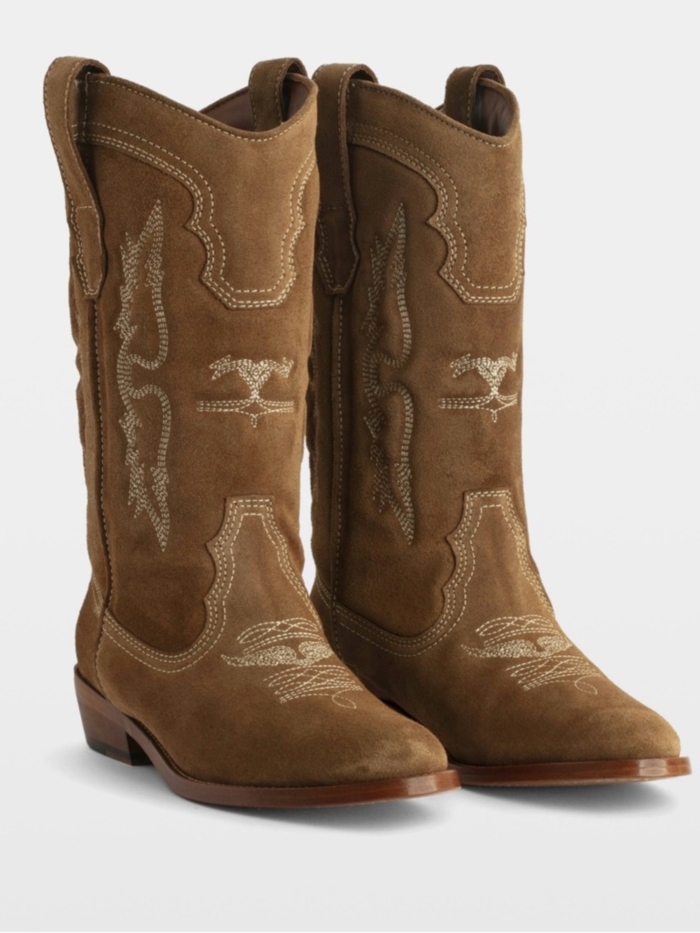ZADIG & VOLTAIRE Women's Tex Almond Toe Western Boots in Cognac Size: EU 39/US 8